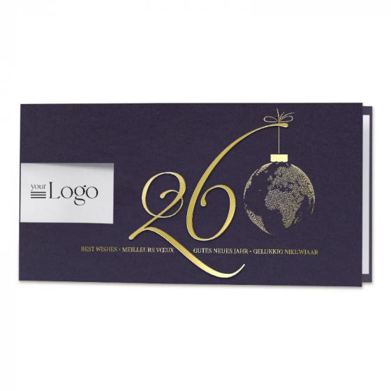 Blauwe zakelijke wenskaart met logo uitkap en stijlvolle foliepreeg