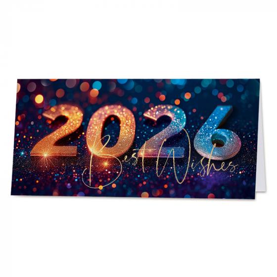 Feestelijke zakelijke nieuwjaarskaart 2026 met goudfolie Best Wishes