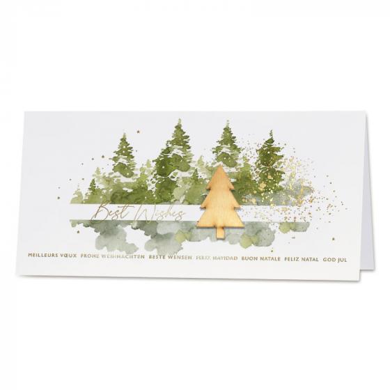 Internationale kerstkaart met houten kerstboom