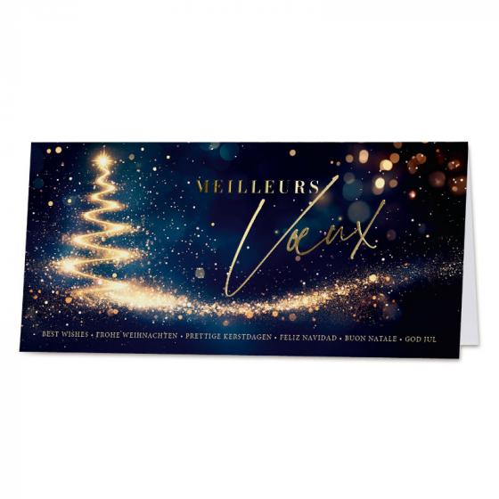 Kerstkaart met gouden lichtboom en Meilleurs Vœux - FR