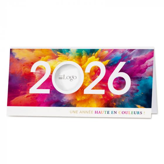 Kleurrijke nieuwjaarskaart 2026 met logo-uitkap - FR