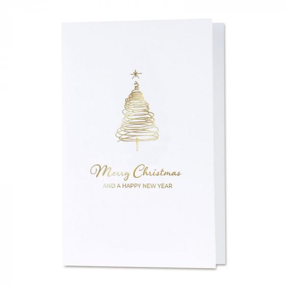 Strakke kerstkaart met gouden kerstboom