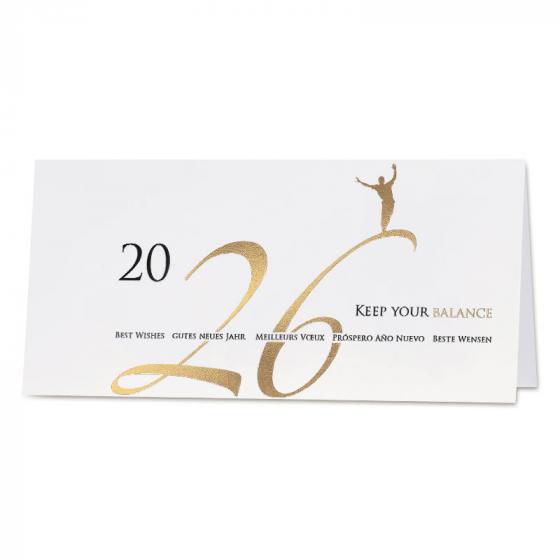 Witte stijlvolle wenskaart 2026 combi zwart en goudfolie