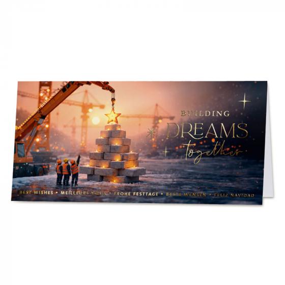 Zakelijke kerstkaart Building Dreams Together in goudfolie