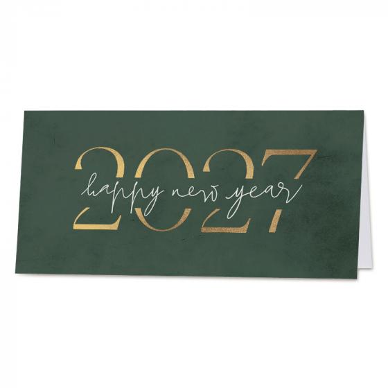 Zakelijke kerstkaart Luxury Green 2027 met goudfolie