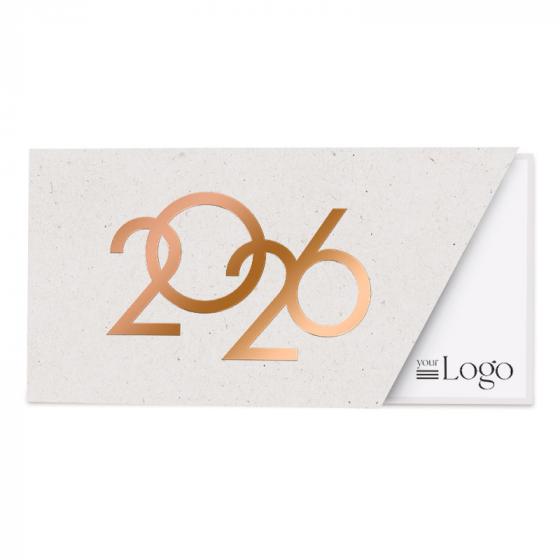 Zakelijke nieuwjaarskaart 2026 in koperfolie met schuine uitkap