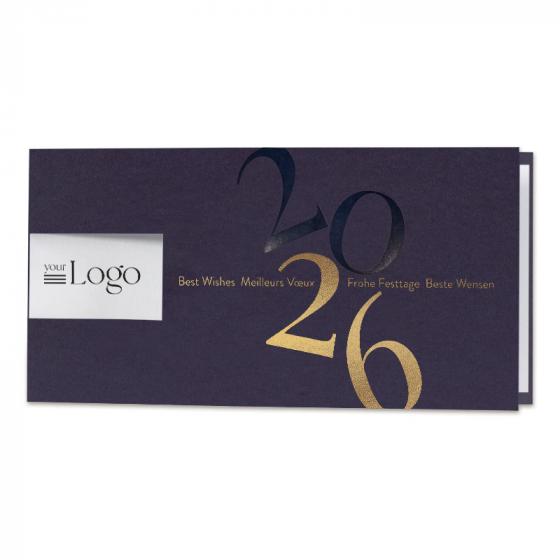 Zakelijke nieuwjaarskaart 2026 met folie en logo-uitkap