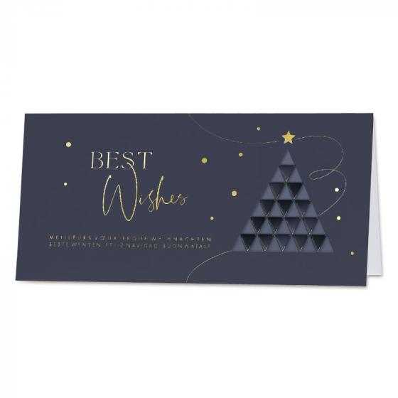 Zakelijke nieuwjaarskaart met kerstboom en goudfolie