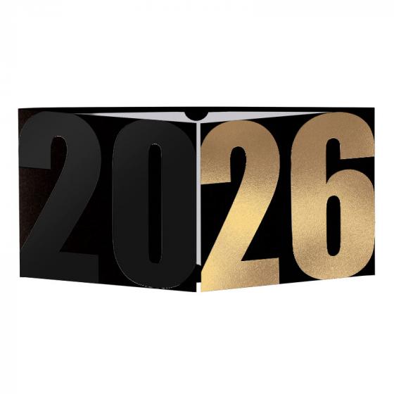 Zwarte drieluik nieuwjaarskaart 2026 met zwart en goudfolie