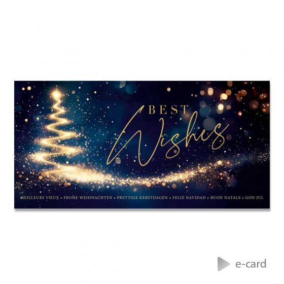 E-card met fonkelende lichtboom en feestelijke glans