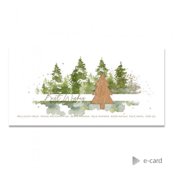 E-card met groene kerstbomen