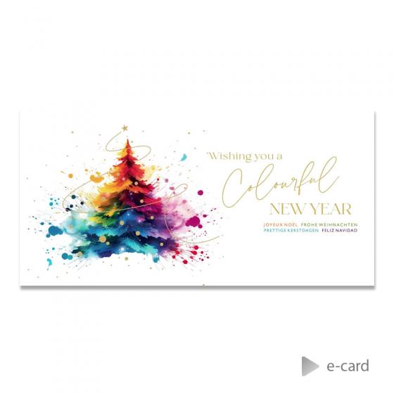 E-card met kerstboom in felle kleuren