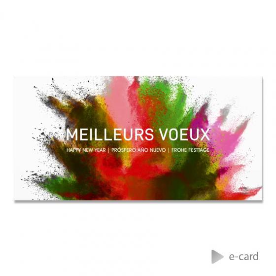 E-card met kleurrijke verfspatten en Meilleurs Voeux