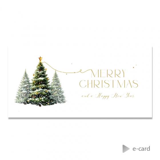 Feestelijke e-card met besneeuwde kerstbomen