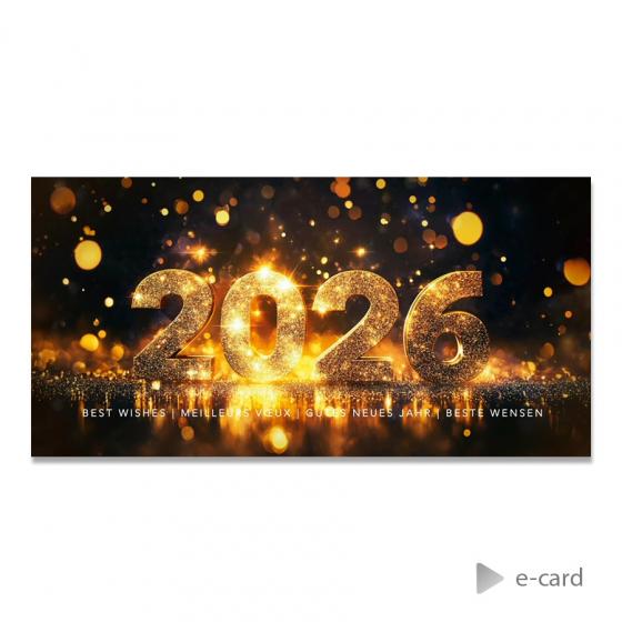 Fonkelende e-card met jaartal 2026 in goudtinten
