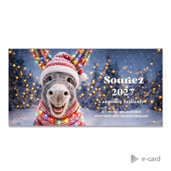Franstalige e-card met vrolijke ezel in kerstoutfit