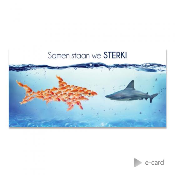 Grappige e-card met haai 'samen staan we sterk'