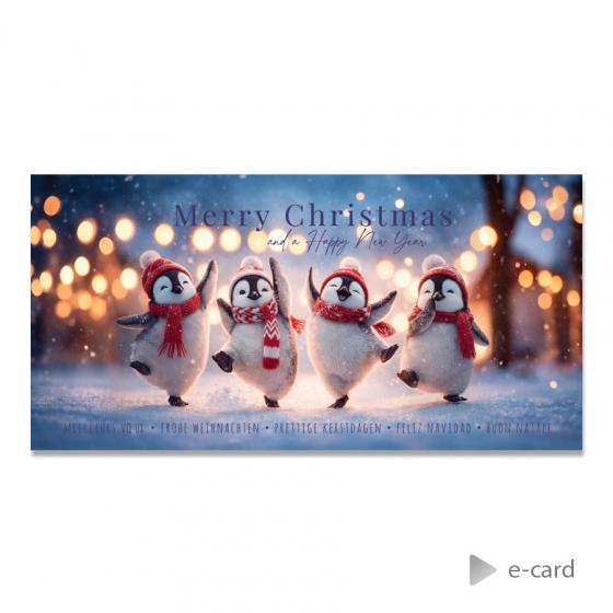 Leuke e-card met vrolijke pinguins en Merry Christmas