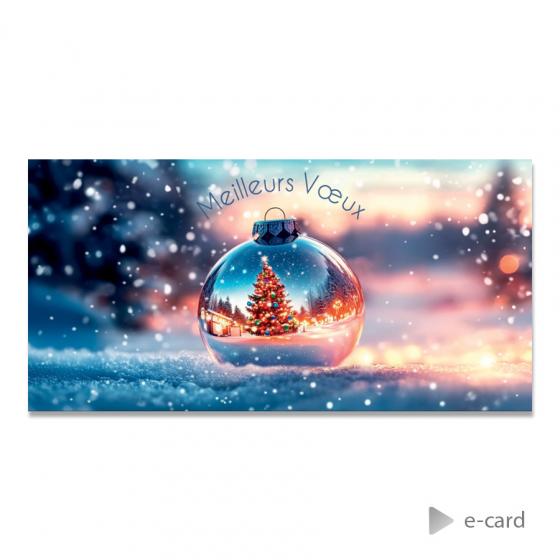 Sfeervolle e-card met glanzende kerstbol - Franse wensen
