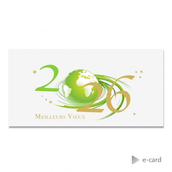 Trendy e-cards met groene wereldbol - Franse wensen