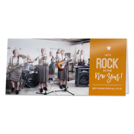 Internationale nieuwjaarskaart met rockband