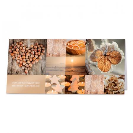 Kerstkaart met sfeerbeelden in bruine tinten