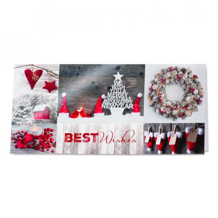 Kerstkaart met sfeerbeelden in rood thema