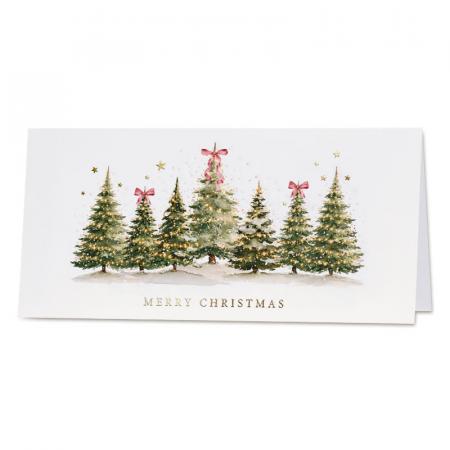Kerstkaart met winterbos en goudfolie 