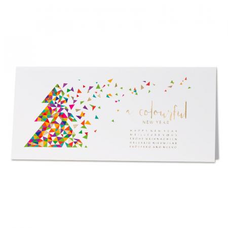 Kleurrijke kerstkaart met goudfolie