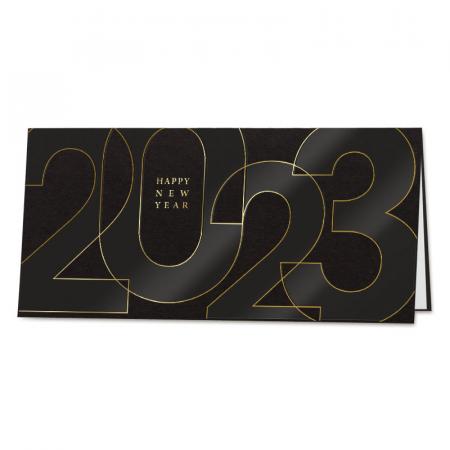 Nieuwjaarskaart 2023 in stijlvol zwart en goud