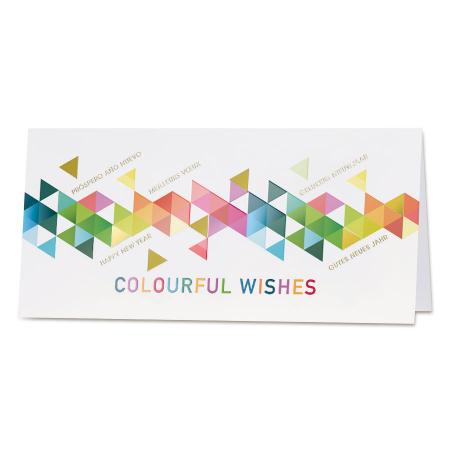 Nieuwjaarskaart met kleurrijke wensen