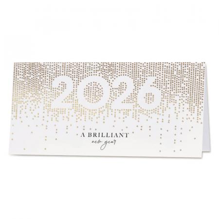 Nieuwjaarskaart zakelijk 2026 met goudfolieconfetti