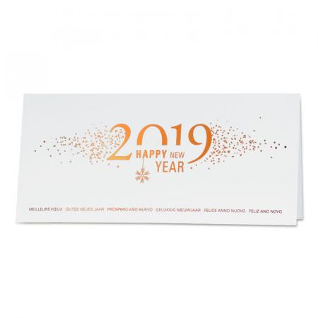 Witte kerstkaart met koperen 2019