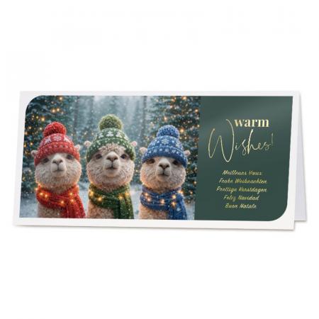 Zakelijke kerstkaart alpaca's met kleurrijke wintermutsen