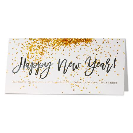 Zakelijke nieuwjaarskaart met gouden confetti