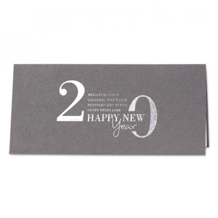 Zilverkleurige nieuwjaarskaart 2020 - happy new year met feestelijke sterren