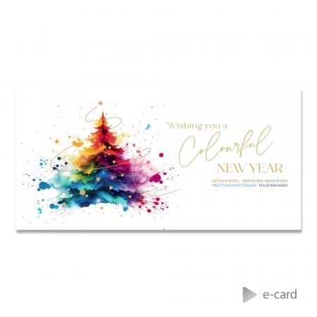 E-card met kerstboom in felle kleuren