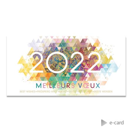 E-card met kleurrijke driehoekjes en jaartal 2022