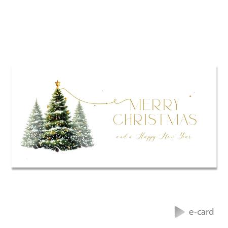 Feestelijke e-card met besneeuwde kerstbomen