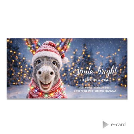Grappige e-card met vrolijke ezel in kerstoutfit