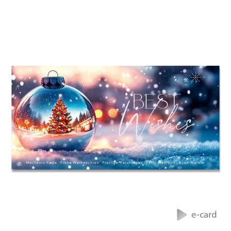 Sfeervolle e-card met glanzende kerstbol - Franse wensen