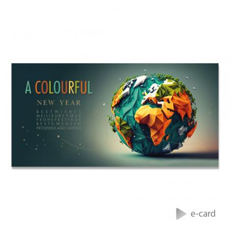Trendy e-card met origami wereldbol in kleuren